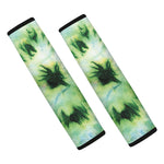 Green And Black Acid Wash Tie Dye Print Car Seat Belt Covers