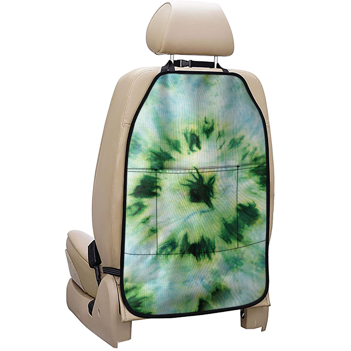 Green And Black Acid Wash Tie Dye Print Car Seat Organizers