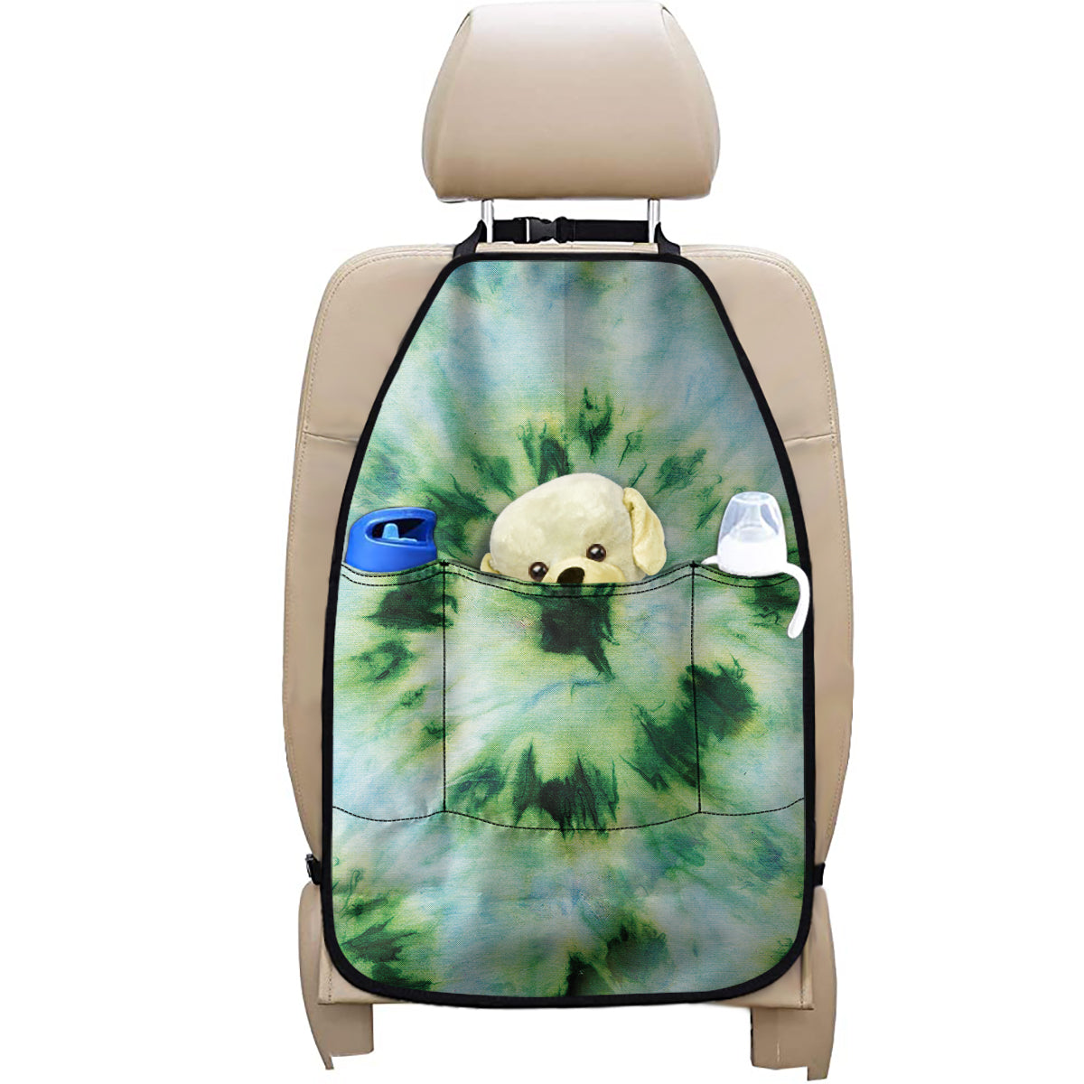 Green And Black Acid Wash Tie Dye Print Car Seat Organizers