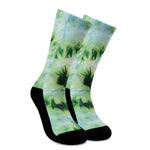 Green And Black Acid Wash Tie Dye Print Crew Socks