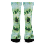 Green And Black Acid Wash Tie Dye Print Crew Socks