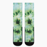 Green And Black Acid Wash Tie Dye Print Crew Socks
