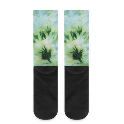Green And Black Acid Wash Tie Dye Print Crew Socks