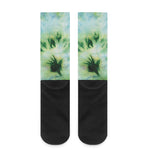 Green And Black Acid Wash Tie Dye Print Crew Socks