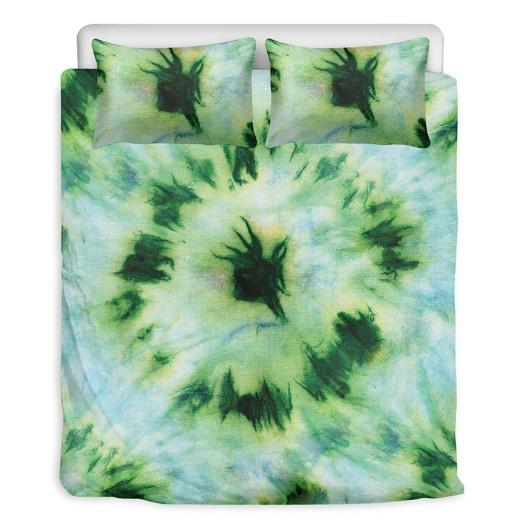 Green And Black Acid Wash Tie Dye Print Duvet Cover Bedding Set
