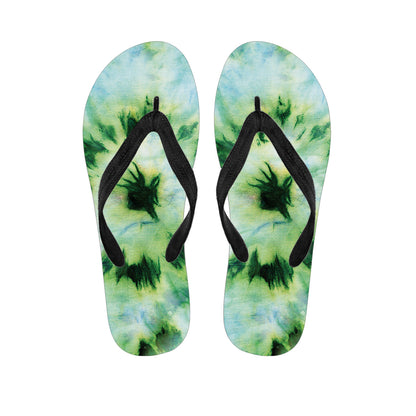 Green And Black Acid Wash Tie Dye Print Flip Flops