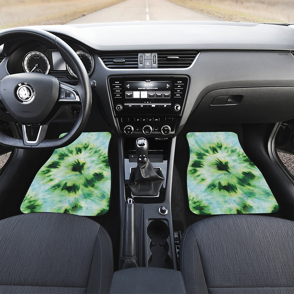 Green And Black Acid Wash Tie Dye Print Front and Back Car Floor Mats