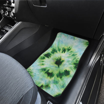 Green And Black Acid Wash Tie Dye Print Front and Back Car Floor Mats