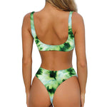 Green And Black Acid Wash Tie Dye Print Front Bow Tie Bikini
