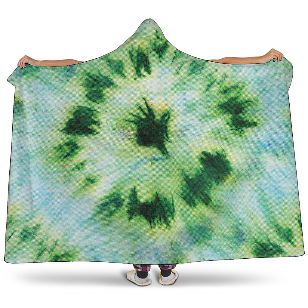 Green And Black Acid Wash Tie Dye Print Hooded Blanket