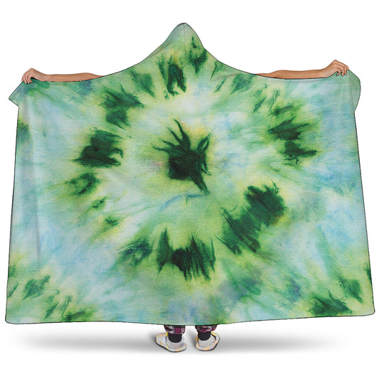 Green And Black Acid Wash Tie Dye Print Hooded Blanket