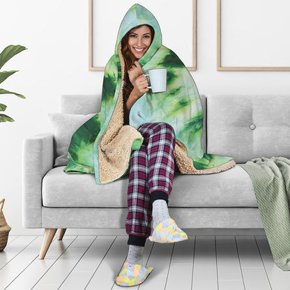 Green And Black Acid Wash Tie Dye Print Hooded Blanket