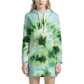 Green And Black Acid Wash Tie Dye Print Pullover Hoodie Dress
