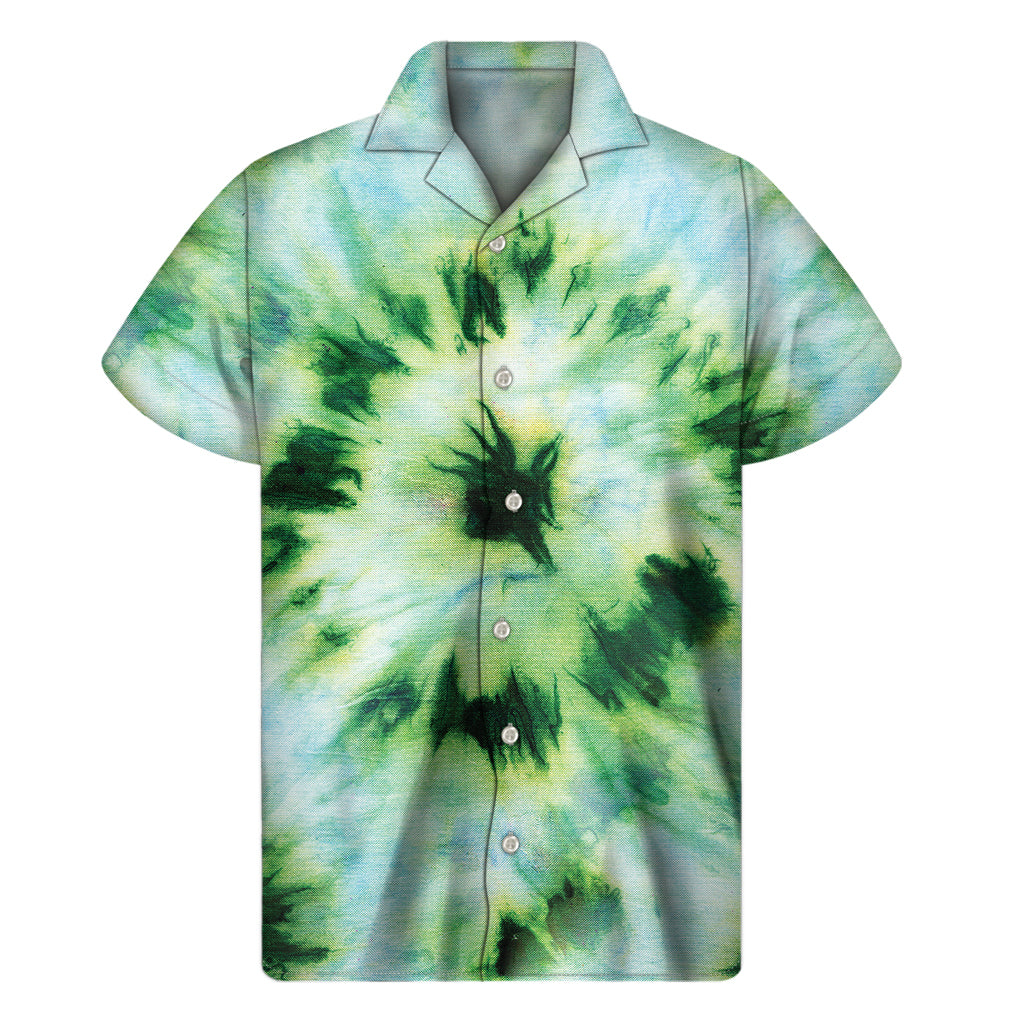 Green And Black Acid Wash Tie Dye Print Men's Short Sleeve Shirt