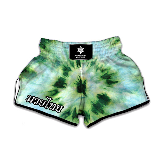 Green And Black Acid Wash Tie Dye Print Muay Thai Boxing Shorts