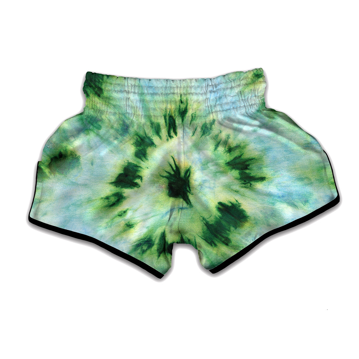 Green And Black Acid Wash Tie Dye Print Muay Thai Boxing Shorts