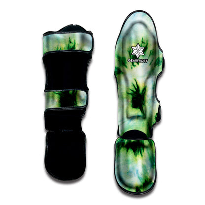 Green And Black Acid Wash Tie Dye Print Muay Thai Shin Guard