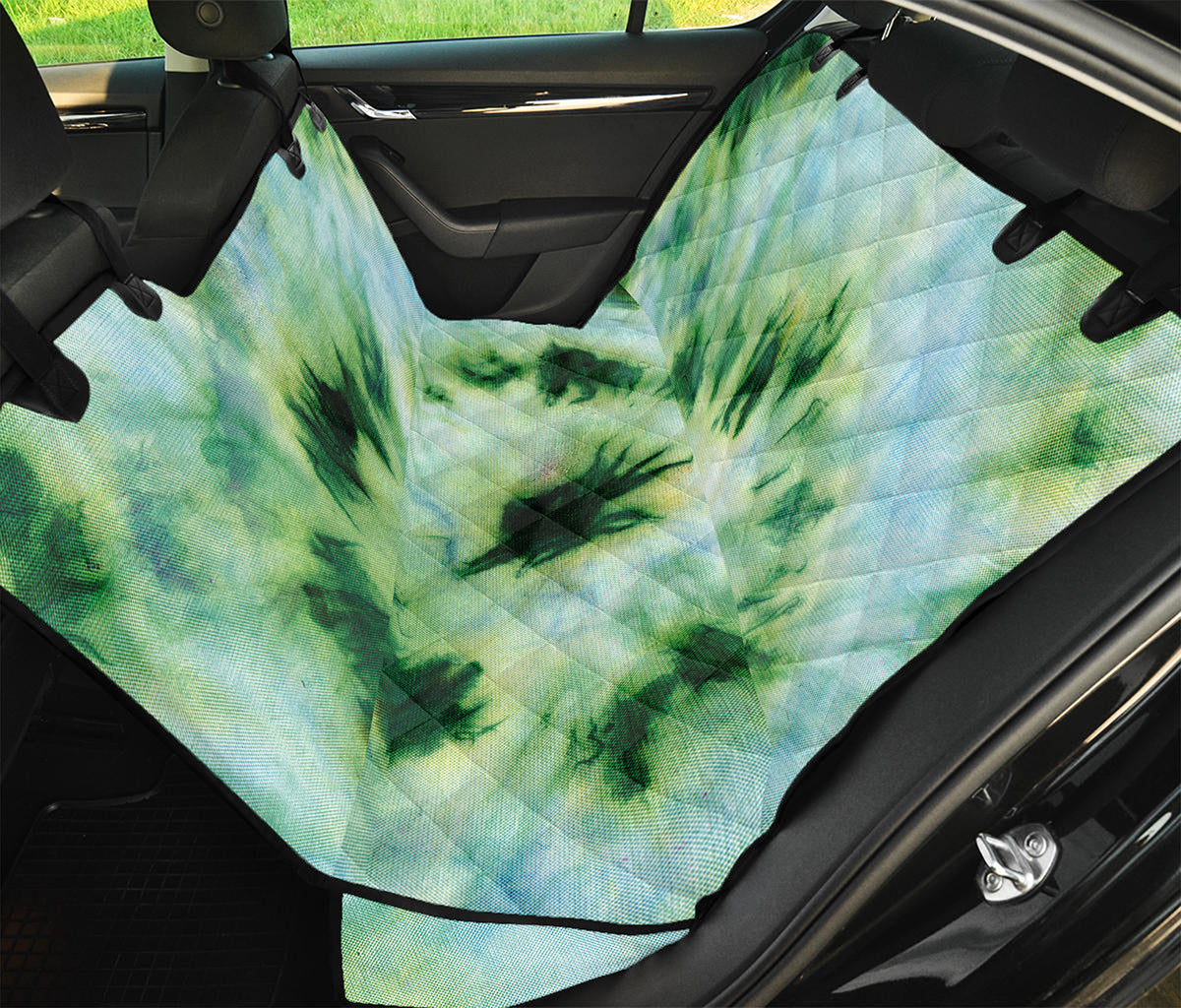 Green And Black Acid Wash Tie Dye Print Pet Car Back Seat Cover