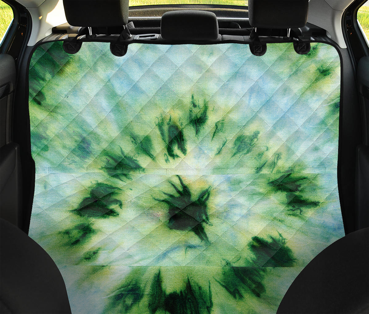 Green And Black Acid Wash Tie Dye Print Pet Car Back Seat Cover