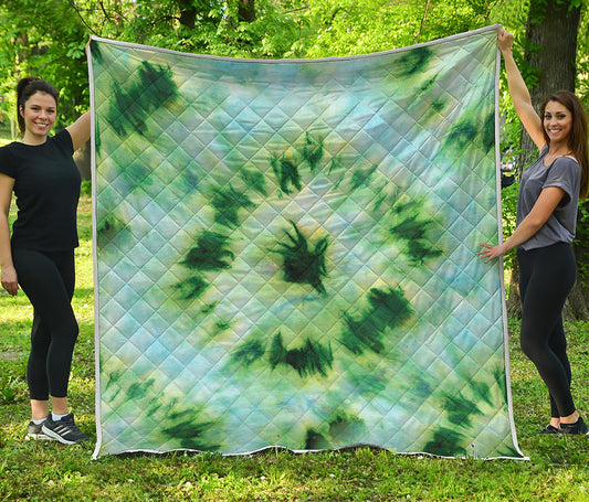 Green And Black Acid Wash Tie Dye Print Quilt