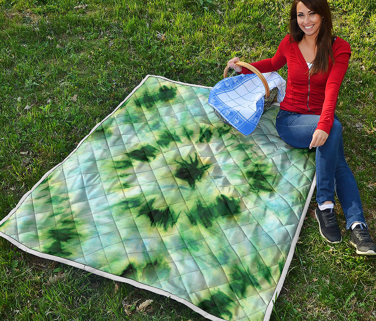 Green And Black Acid Wash Tie Dye Print Quilt