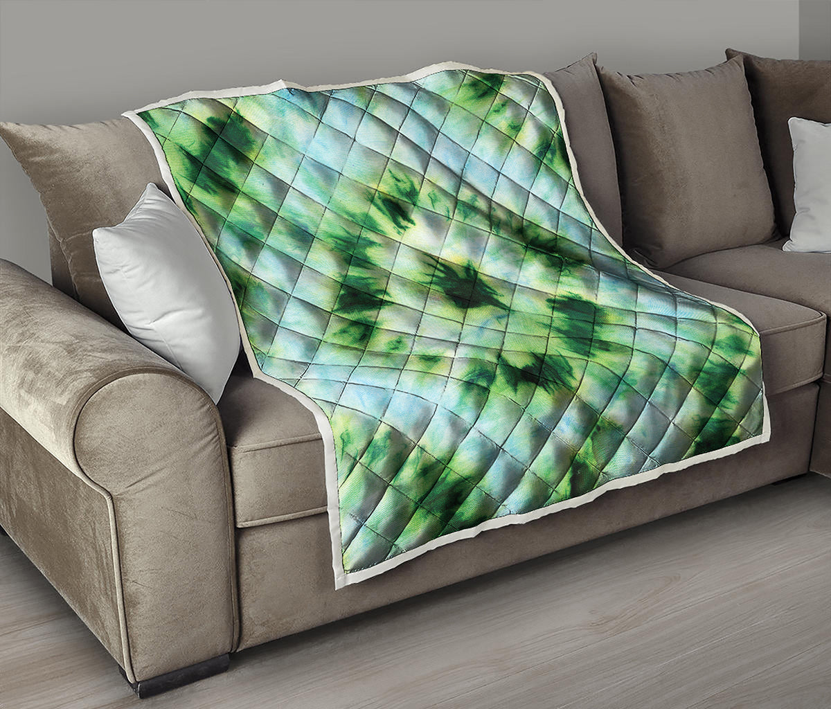 Green And Black Acid Wash Tie Dye Print Quilt