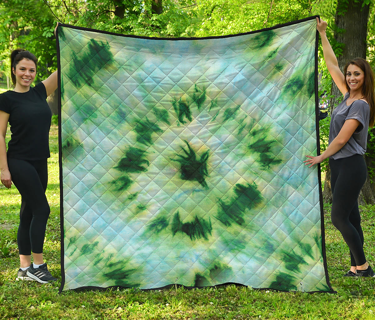 Green And Black Acid Wash Tie Dye Print Quilt