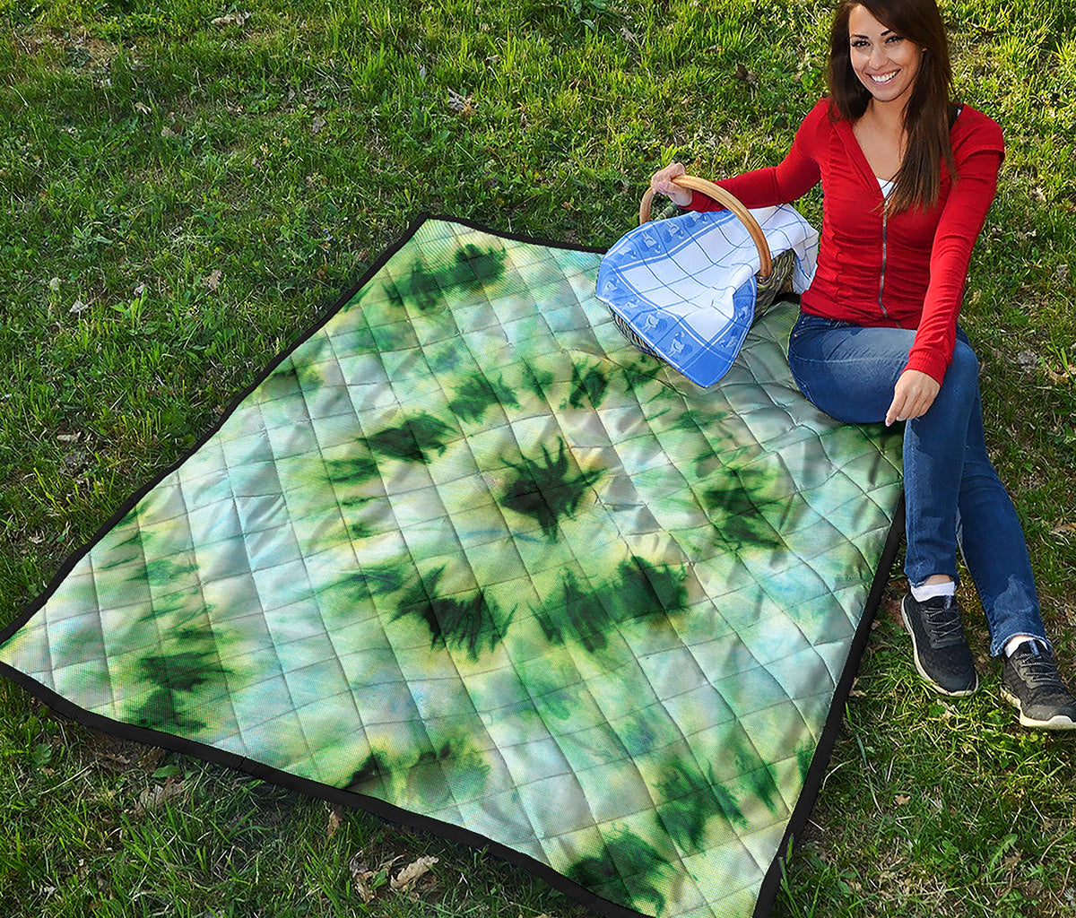 Green And Black Acid Wash Tie Dye Print Quilt