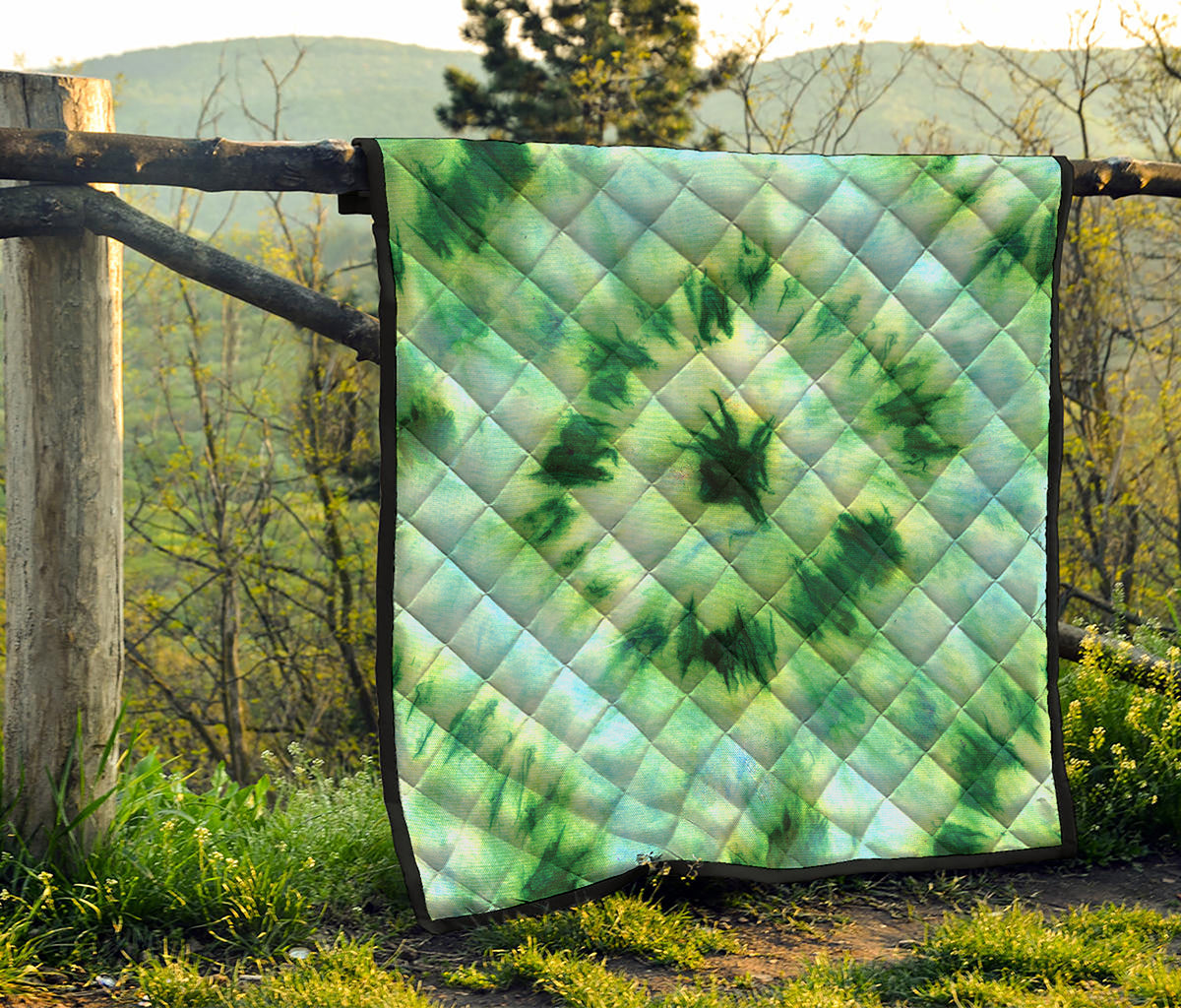 Green And Black Acid Wash Tie Dye Print Quilt