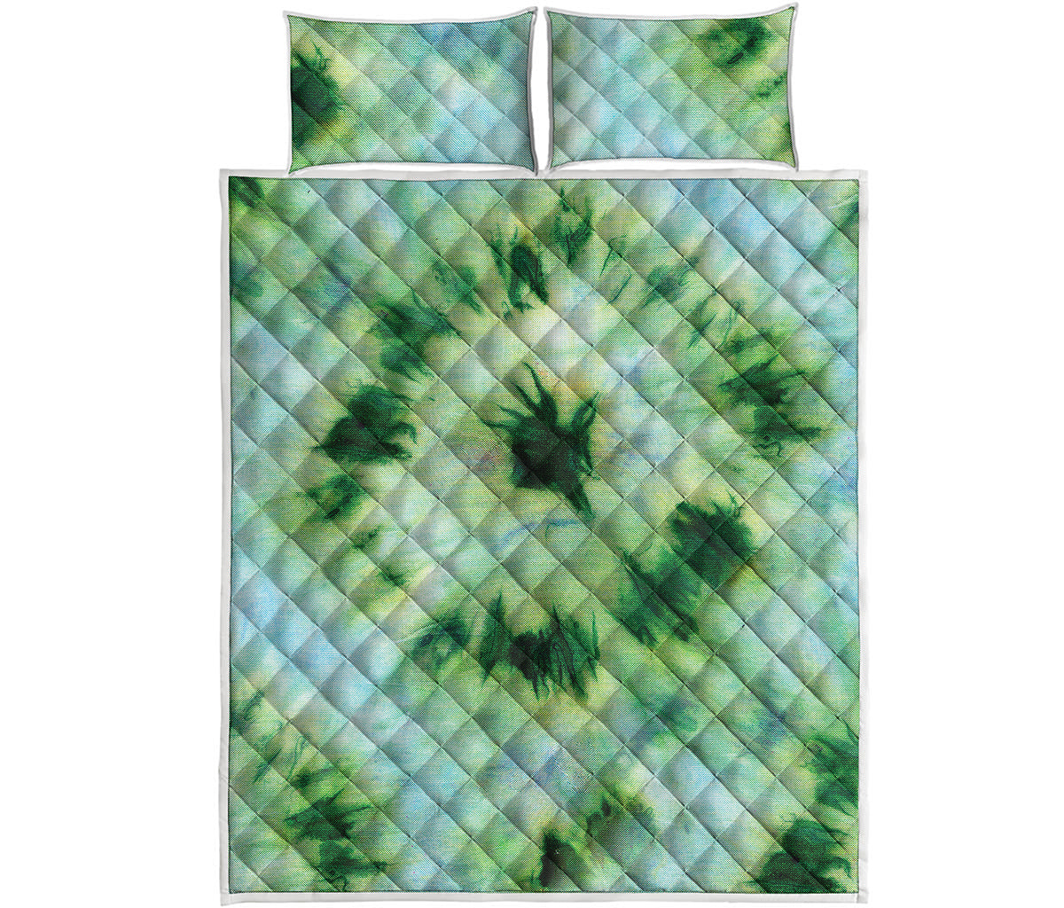 Green And Black Acid Wash Tie Dye Print Quilt Bed Set
