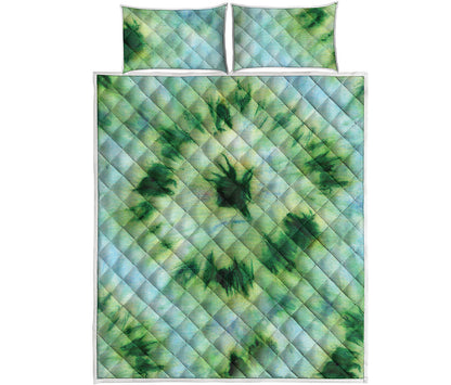 Green And Black Acid Wash Tie Dye Print Quilt Bed Set