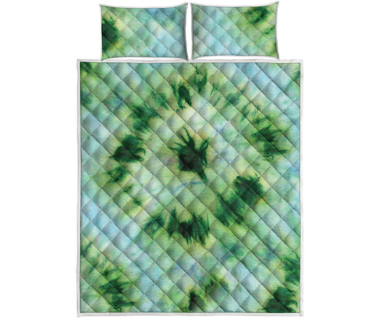 Green And Black Acid Wash Tie Dye Print Quilt Bed Set