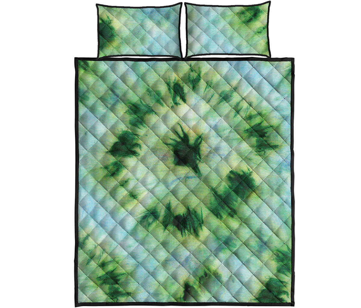 Green And Black Acid Wash Tie Dye Print Quilt Bed Set