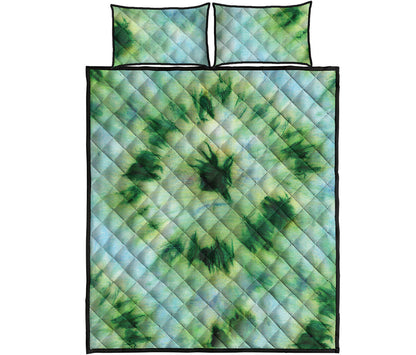 Green And Black Acid Wash Tie Dye Print Quilt Bed Set