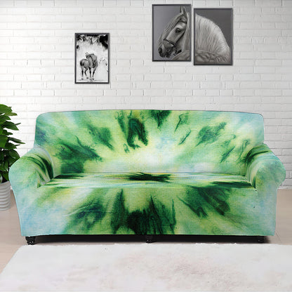 Green And Black Acid Wash Tie Dye Print Sofa Cover