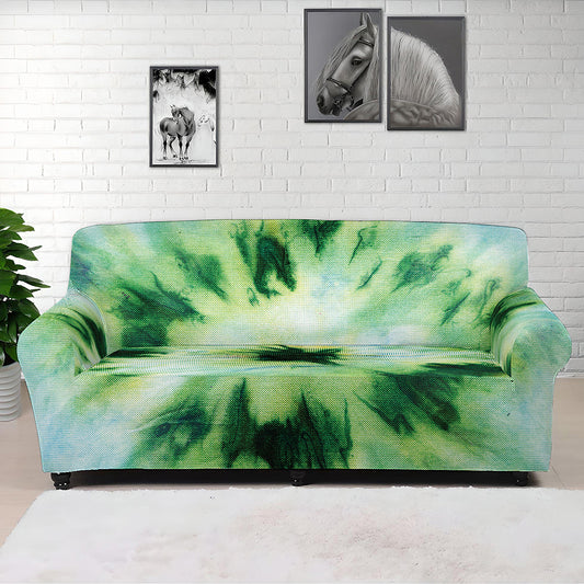 Green And Black Acid Wash Tie Dye Print Sofa Cover
