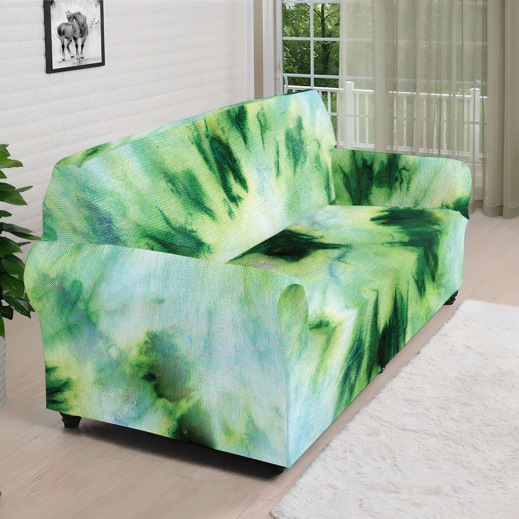 Green And Black Acid Wash Tie Dye Print Sofa Cover