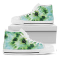 Green And Black Acid Wash Tie Dye Print White High Top Sneakers