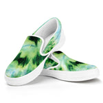 Green And Black Acid Wash Tie Dye Print White Slip On Shoes