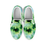 Green And Black Acid Wash Tie Dye Print White Slip On Shoes