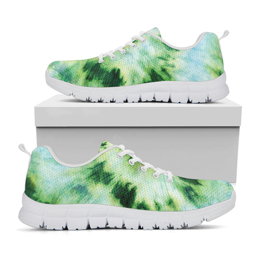 Green And Black Acid Wash Tie Dye Print White Sneakers