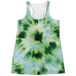 Green And Black Acid Wash Tie Dye Print Women's Racerback Tank Top