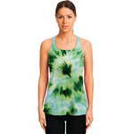 Green And Black Acid Wash Tie Dye Print Women's Racerback Tank Top