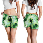 Green And Black Acid Wash Tie Dye Print Women's Shorts