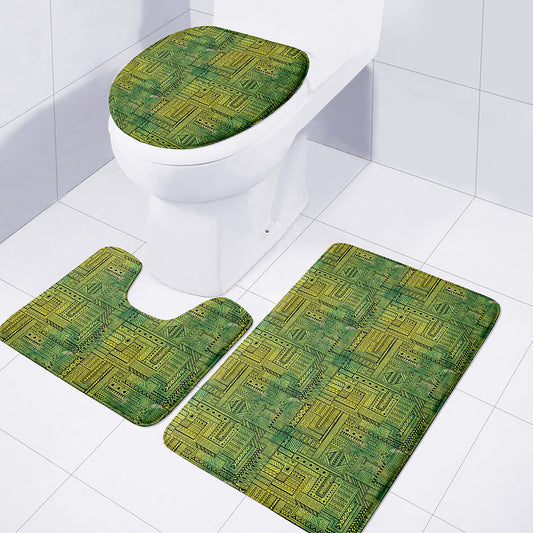 Green And Black African Ethnic Print 3 Piece Bath Mat Set