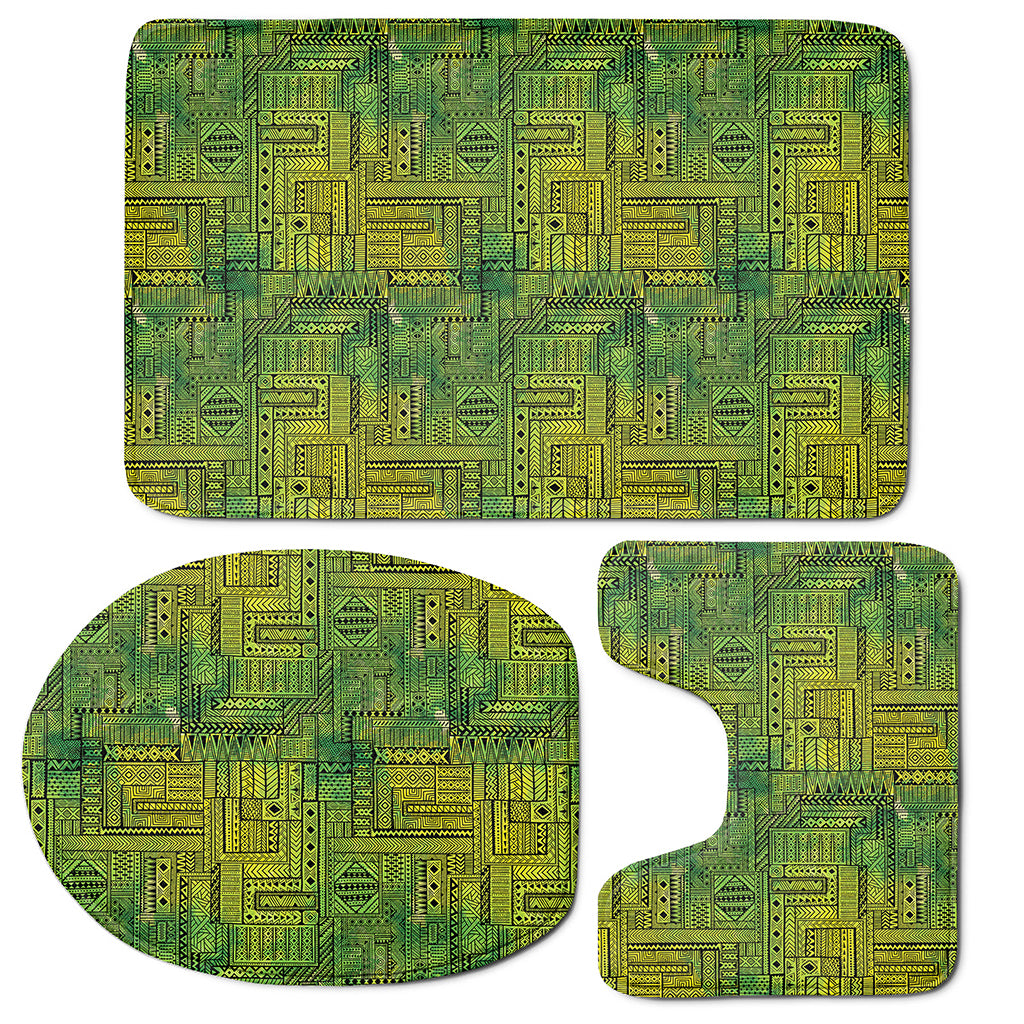 Green And Black African Ethnic Print 3 Piece Bath Mat Set