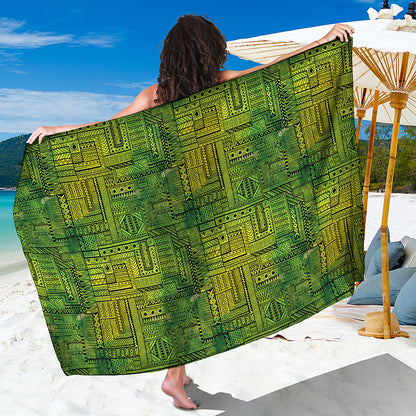 Green And Black African Ethnic Print Beach Sarong Wrap