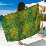 Green And Black African Ethnic Print Beach Sarong Wrap