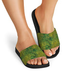 Green And Black African Ethnic Print Black Slide Sandals
