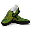 Green And Black African Ethnic Print Black Slip On Sneakers